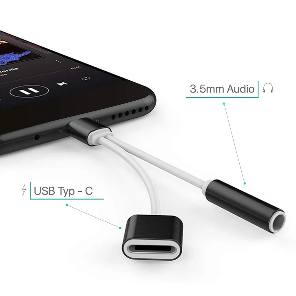 2 в 1 переходник с USB Type-C на разъем 3 5 мм AUX аудио сплиттер адаптер + зарядный кабель