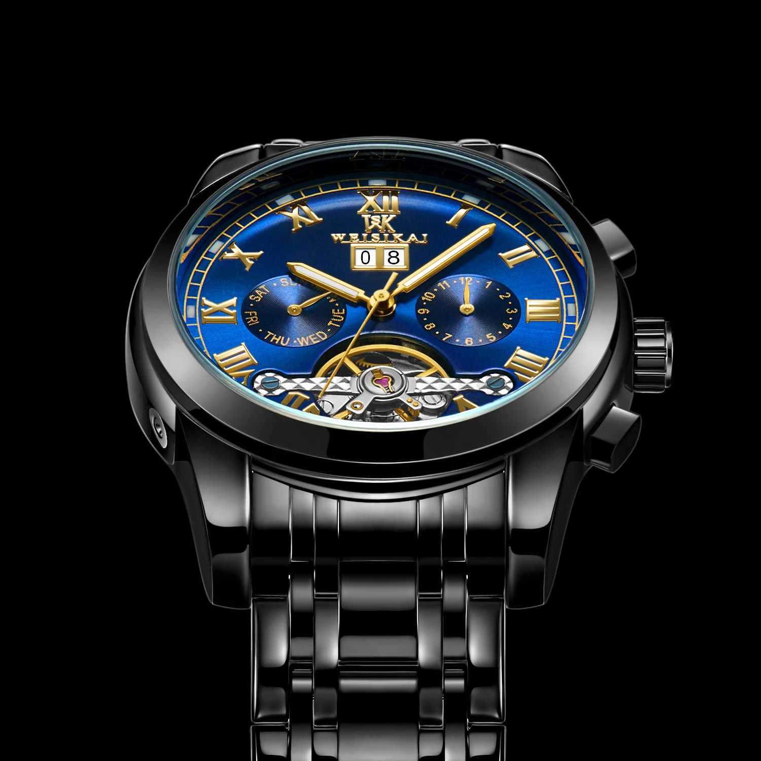 Мужские механические часы Relojes Para Hombre роскошные Брендовые Часы WEISIKAI с турбийоном