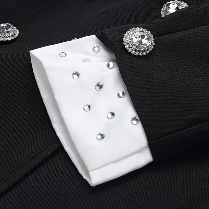 Женский двубортный Блейзер со стразами модная верхняя одежда с отложным