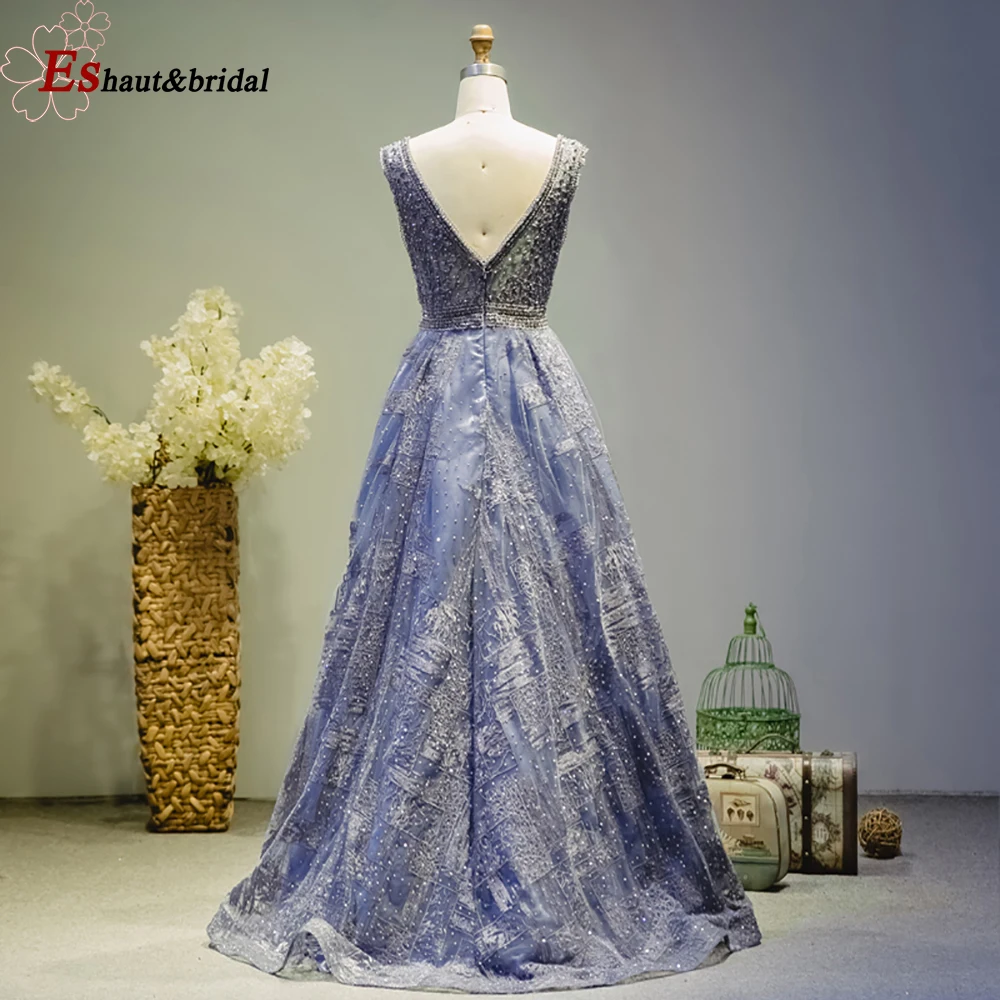 Вечернее платье Dubai Arabic Full Lace для женщин 2020 года с длинным V-образным вырезом без рукавов, украшенное кристаллами, ручной работы, формальное платье для вечеринки.