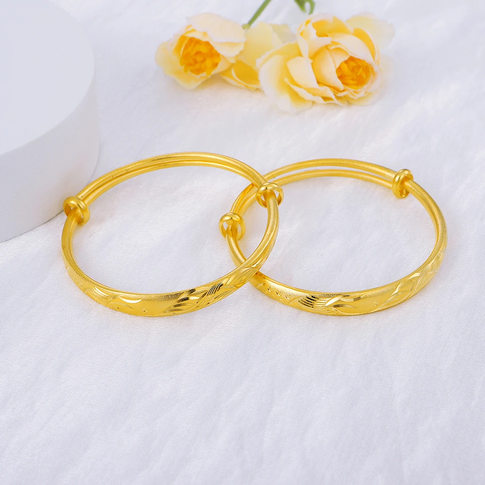 

Ethlyn Trendy Gold Color Women Engraved Pattern Bangles Bracelet Adjustable Lovers Present (2pcs/lot) MY71