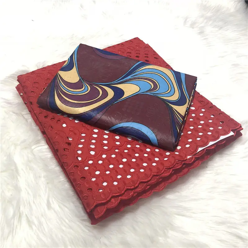 5 ярдов Красный бассейна парча в Гвинейском стиле африканских Базен Rihce Brode с 2