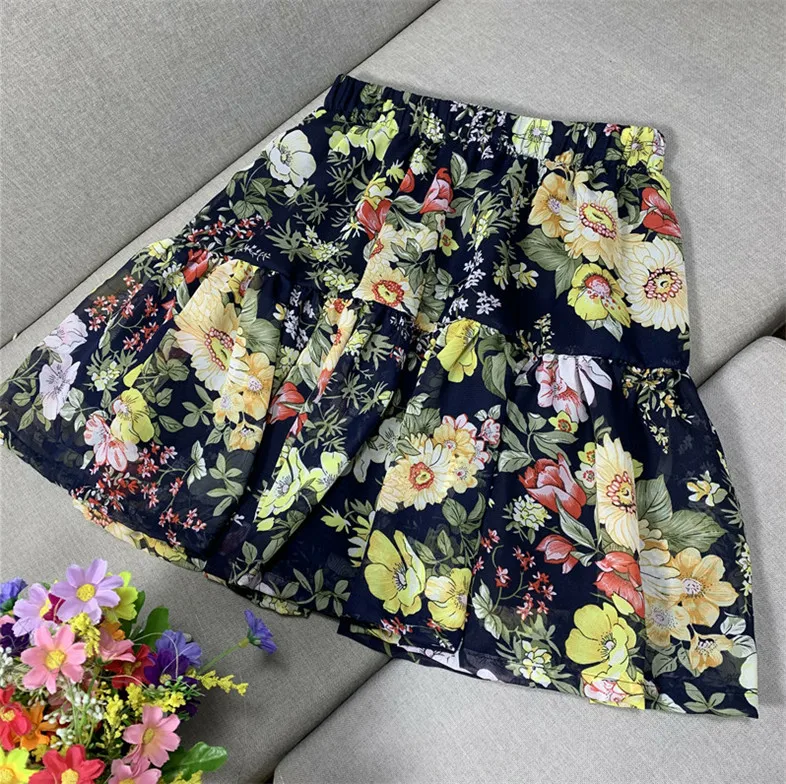 Женская шифоновая юбка с цветочным принтом милая плиссированная в стиле бохо