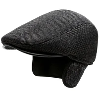 ht3742 beret cap autumn winter hat vintage plaid wool beret hats with ear flaps thick warm ivy newsboy flat cap berets for men