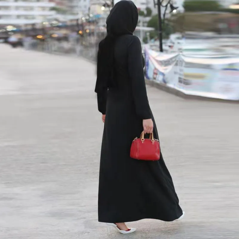 Women's Evening Dress African Mid East Women Long Dress Plus Size Casual Muslim Long Sleeve Robe Black White Large Loose Abaya