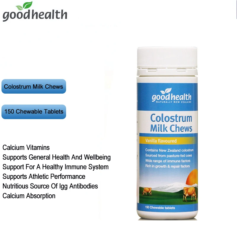 

GoodHealth Colostrum Chewable Vanilla 150 Tablets IgG Milk Protein Calcium Vitamins Health Wellness Supplements Immune System