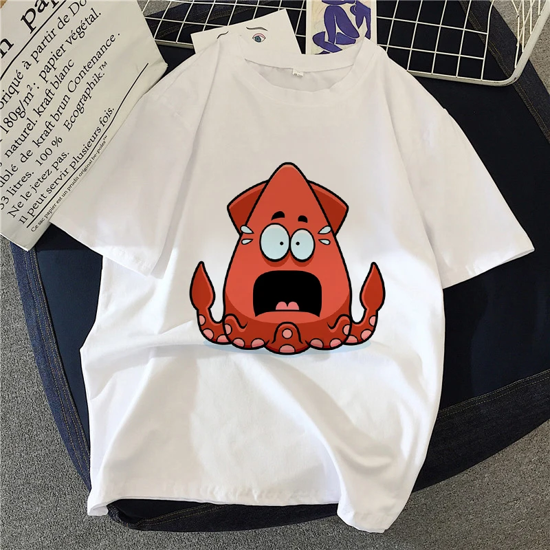 

Funny octopus Cartoon TShirt Women Graphic Tee Shirt Femme T Shirt White Tshirt Summer Tops Round Neck T-shirts Korean T-shirt