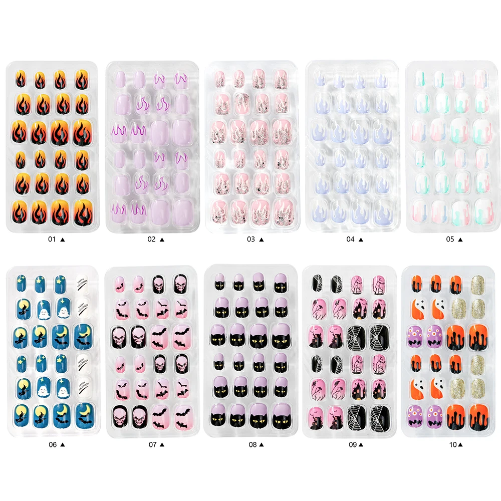 Детские накладные ногти на Хэллоуин 24 шт./лот детский клей с полным покрытием