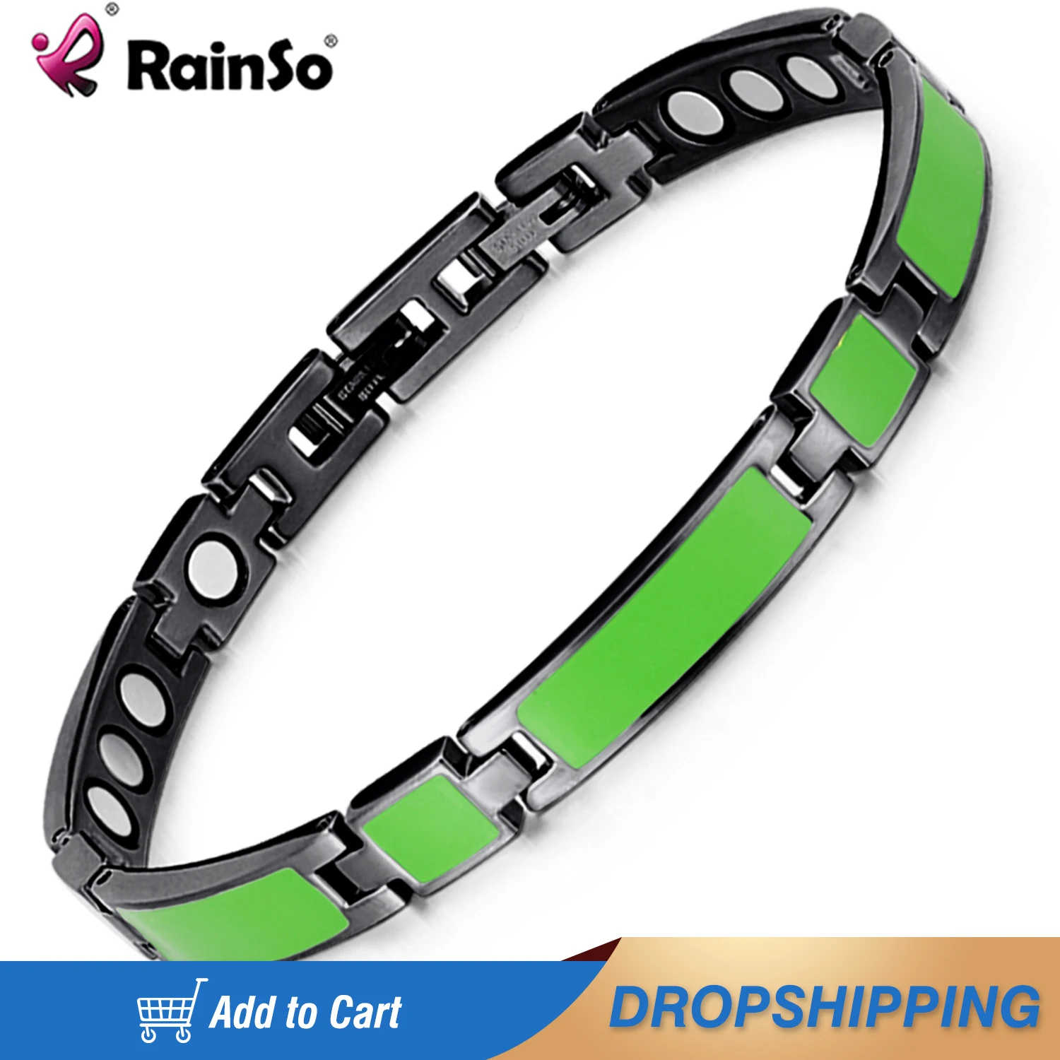

Rainso New Fashion Stainless Steel Bracelets For Women Magnetic Fir Hologram Bracelet Bangle 2 Clasps Female Dropship 2020