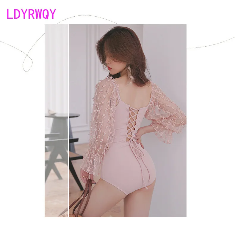 

LDYRWQY New pink fashion sexy belly cover skinny bikini swimsuit Polyester