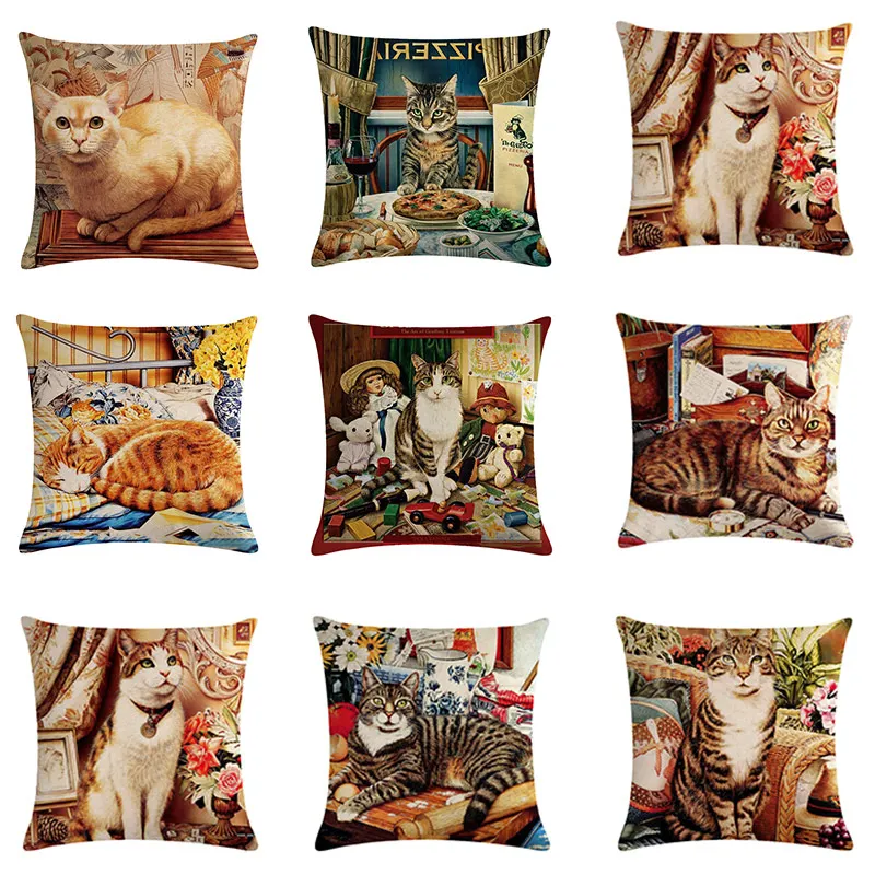 Наволочки в стиле ретро с изображением кота Цветочная наволочка сельская