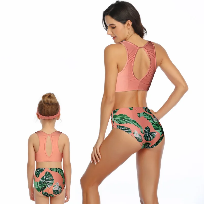 

Family Matching Outfits Woman& Girl Vest Type Swimsuit Mother& Daughter Two-piece Bikini Children Bathing Suit Kid Swimwear