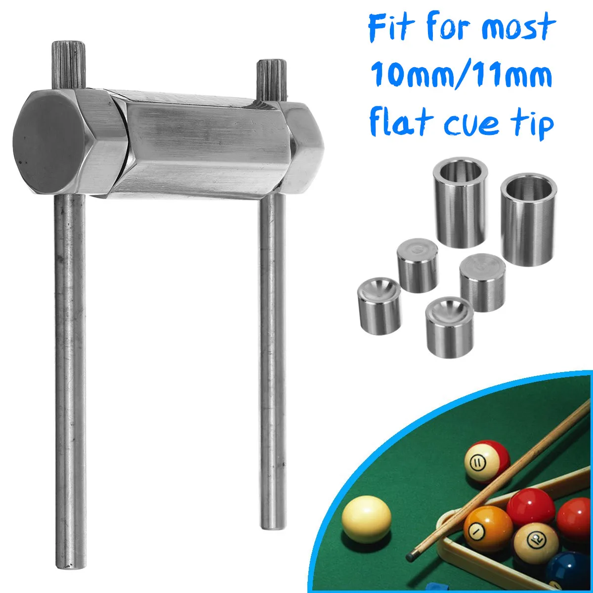 

Billiards Snooker Cue Tips Suppressor For 11mm/14mm Stainless Steel Cue Tips Presser Shaping Billiard Accessories With 6Ferrule