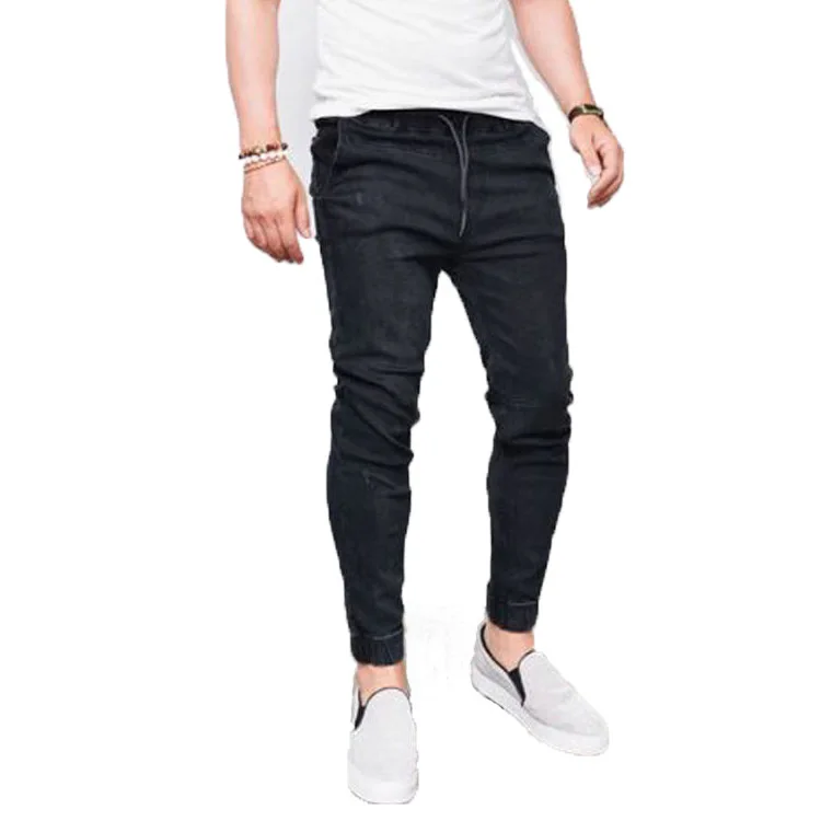 

Hot selling men's jeans lace up stretch jeans men's