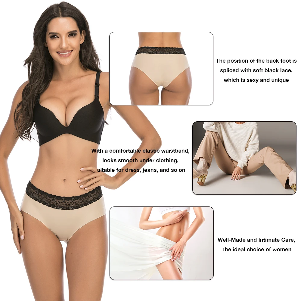 

4pcs/lot Cotton Panties Woman Sexy Lace Briefs Fashion Breathable Seamless Solid Color knickers Girls Underpants Set Underwear