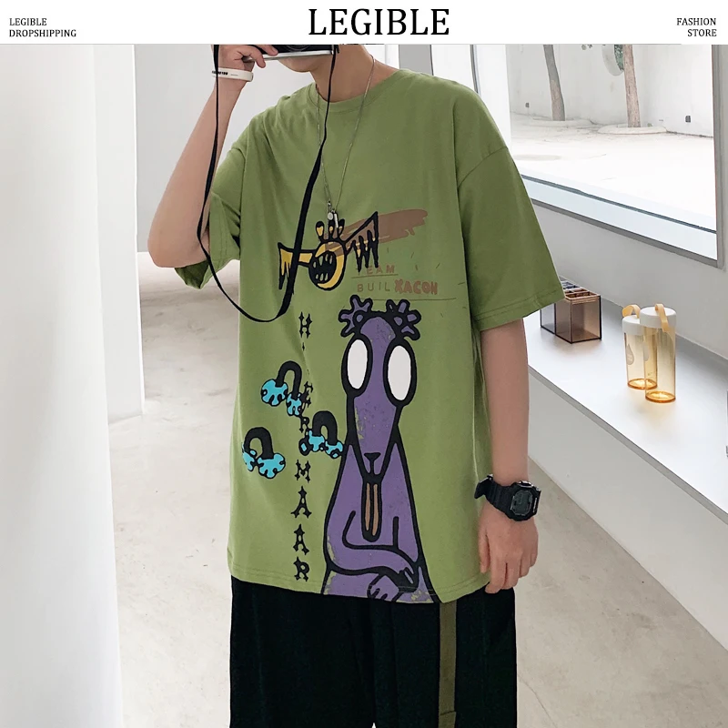 Разборчивая японская модная футболка с мультяшным принтом мужская новая