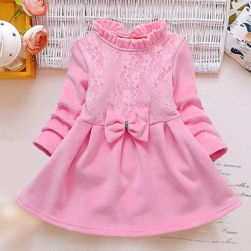 

Spring Autumn Toddler Girl Dress Cotton Long Sleeve Dress Bowknot Kids Dresses for Girls Fashion Solid Children Clothing