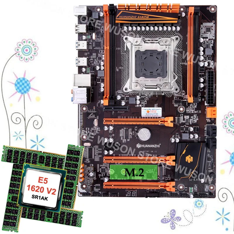 Известный бренд HUANANZHI deluxe X79 материнская плата с M.2 SSD слотом cpu Intel Xeon E5 1620 V2 SR1AR 3,7 GHz ram 32G(4*8G) REG ECC