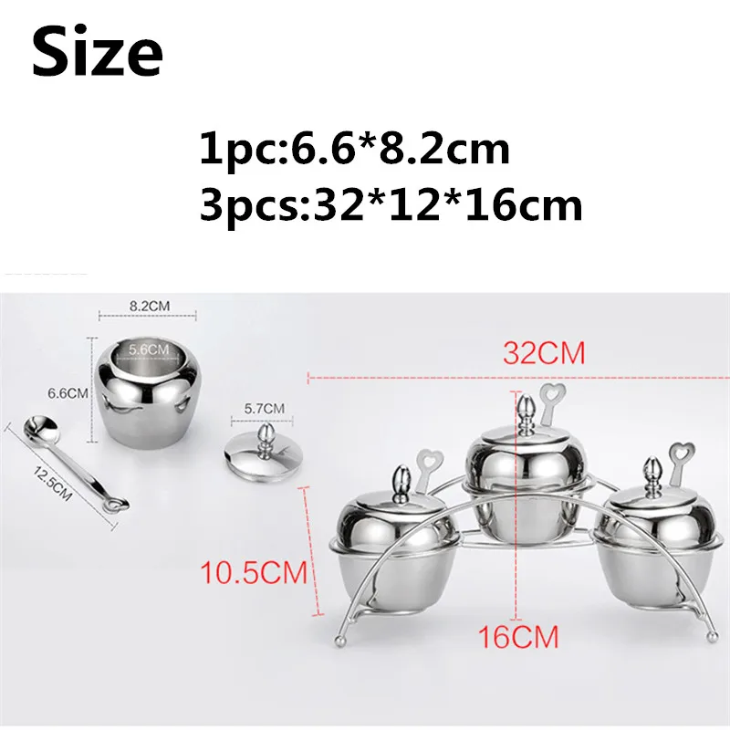 

3Pcs/Set Stainless Steel Container Kitchen Food Storage Bottles Sets with Lids Seasoning Salt Sugar Pepper Spices Organizer Jars