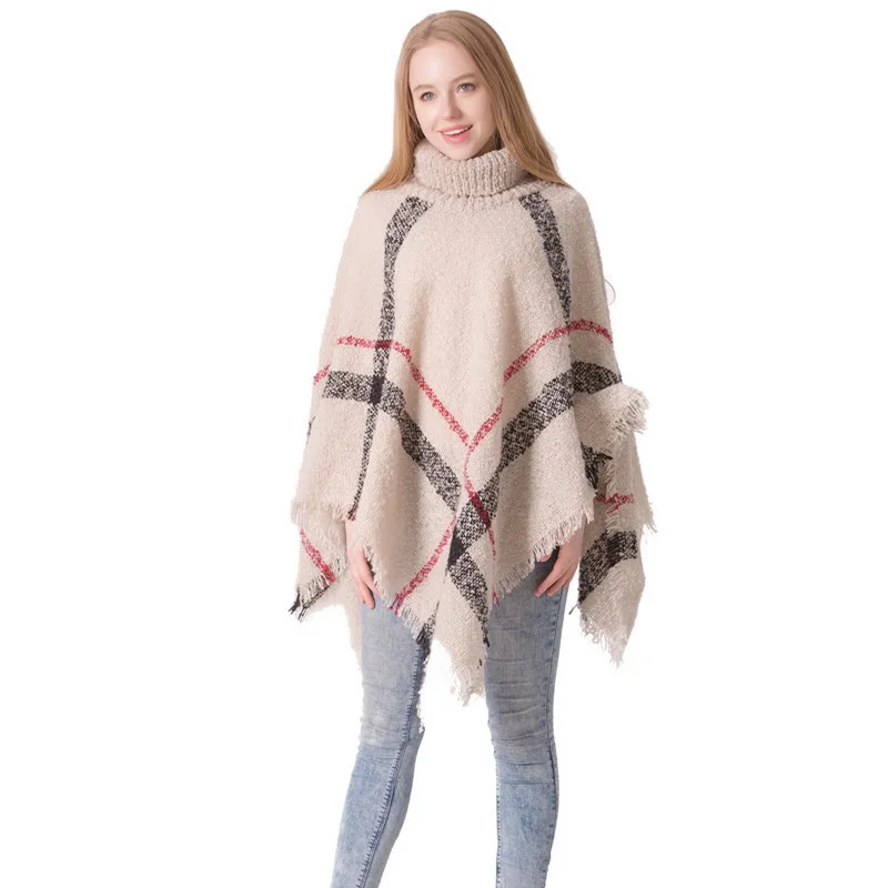 

Women Poncho Soft Knit Cape Check Scarf designer scarves
