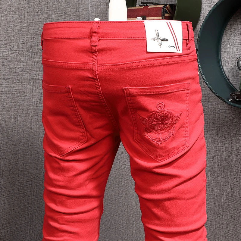 American Street Style Fashion Men Jeans Elastic Slim Fit Ripped Jeans Men Korean Spliced Designer Hip Hop Denim Pencil Pants