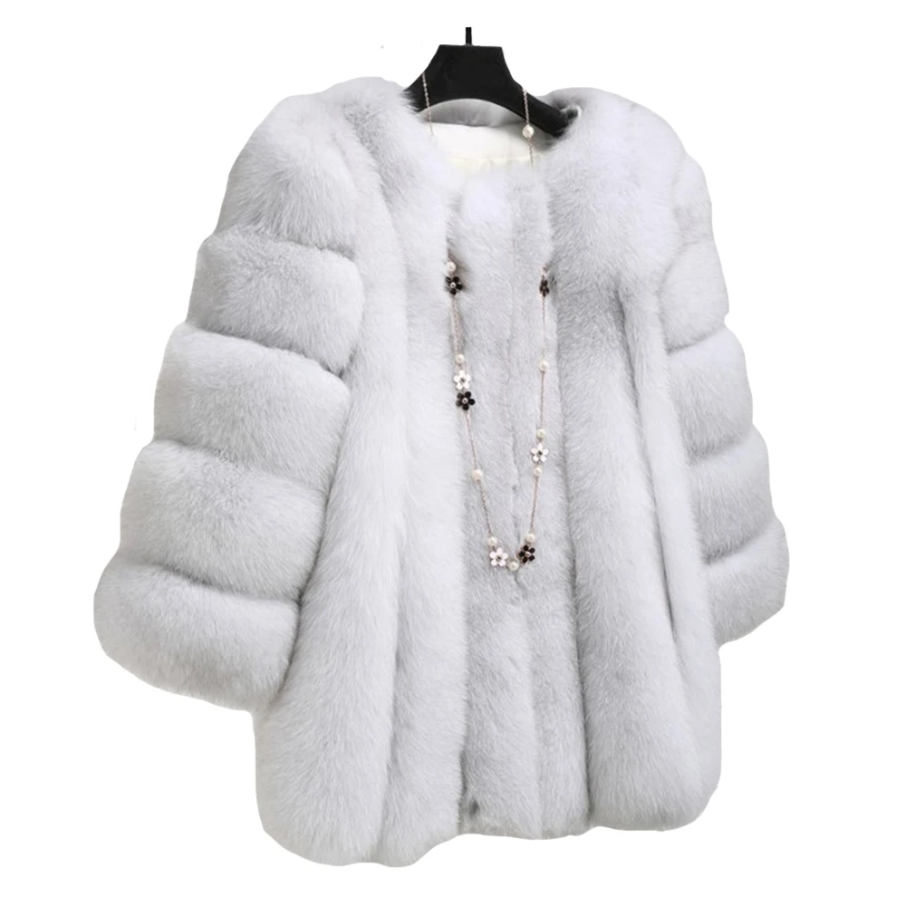 

Женская плюшевая куртка, однотонная теплая куртка из искусственного лисьего меха с длинным рукавом и круглым вырезом, размера плюс, 4XL, повс...