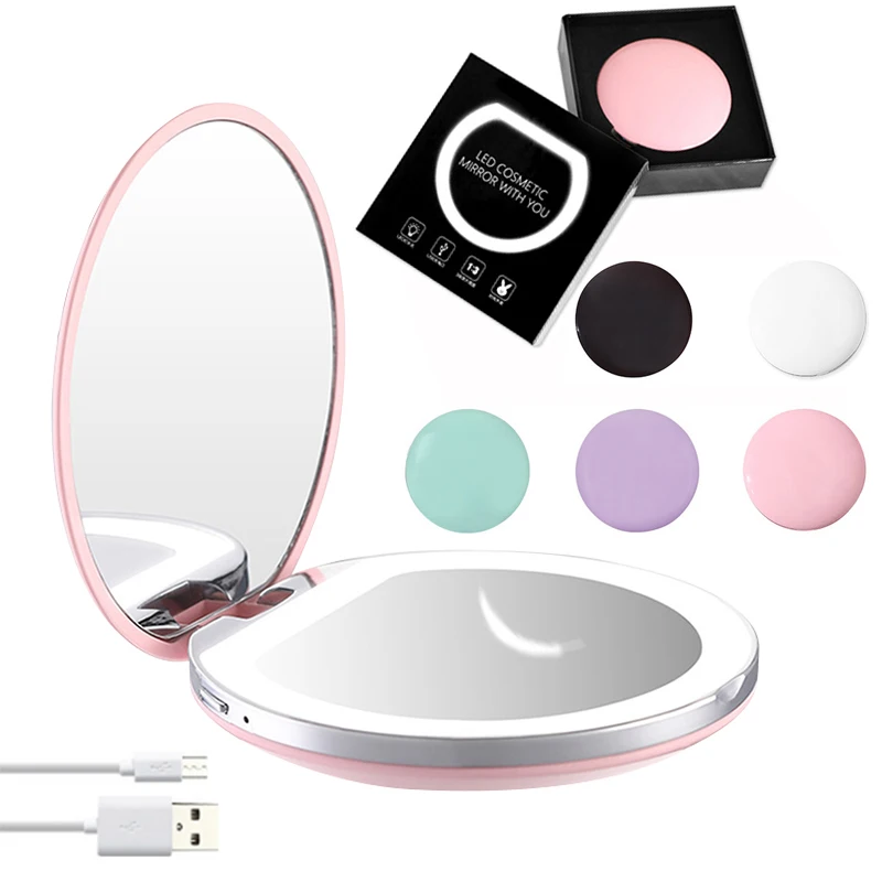 

3X Magnifying Lighted Makeup Mirror Gift Box Light Mini Round Portable LED Make Up Mirror Sensing USB Chargeable Makeup mirror