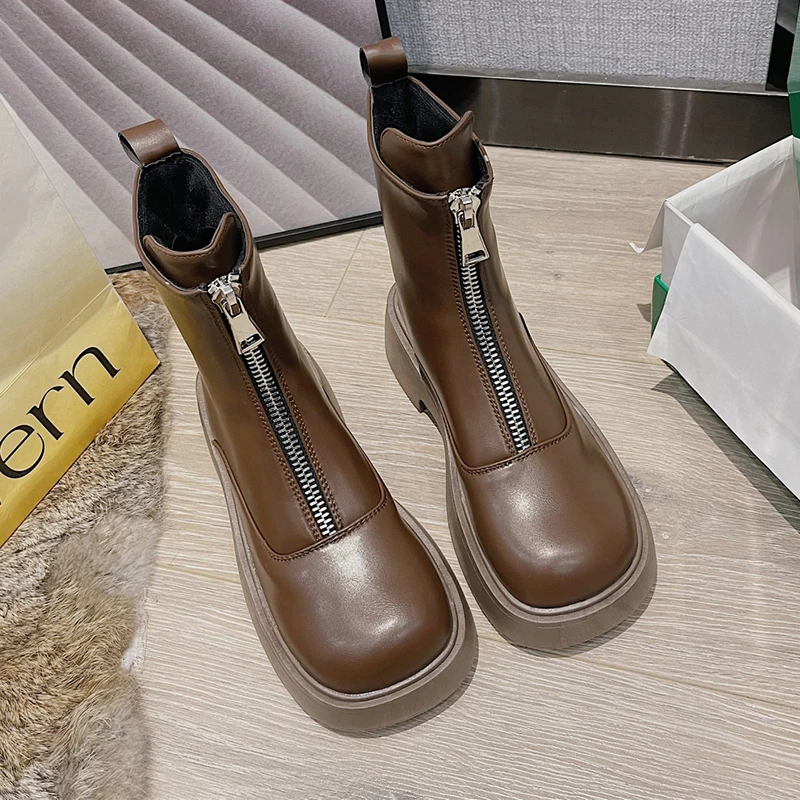 

Fashion Brown Leather Gothic Boots Women Platform Punk Shoes 2021 Autumn Gothic Motorcycle Combat Ankle Boots