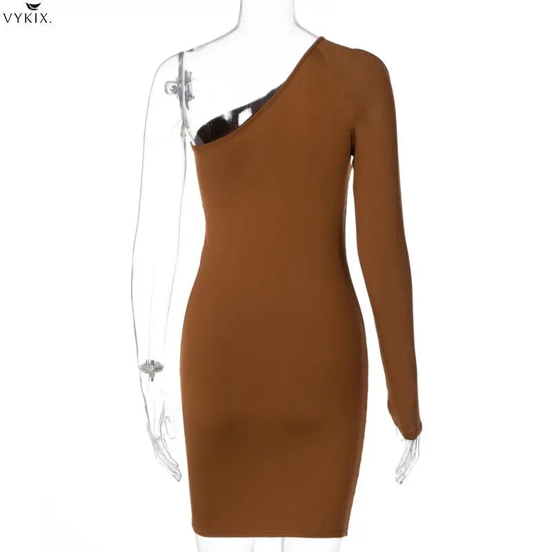 

Hot Hollow Out One Shoulder Mini Dress Long Sleeve Bodycon Sexy Womens Dress Streetwear Party Elegant 2021 Spring Summer Clothes