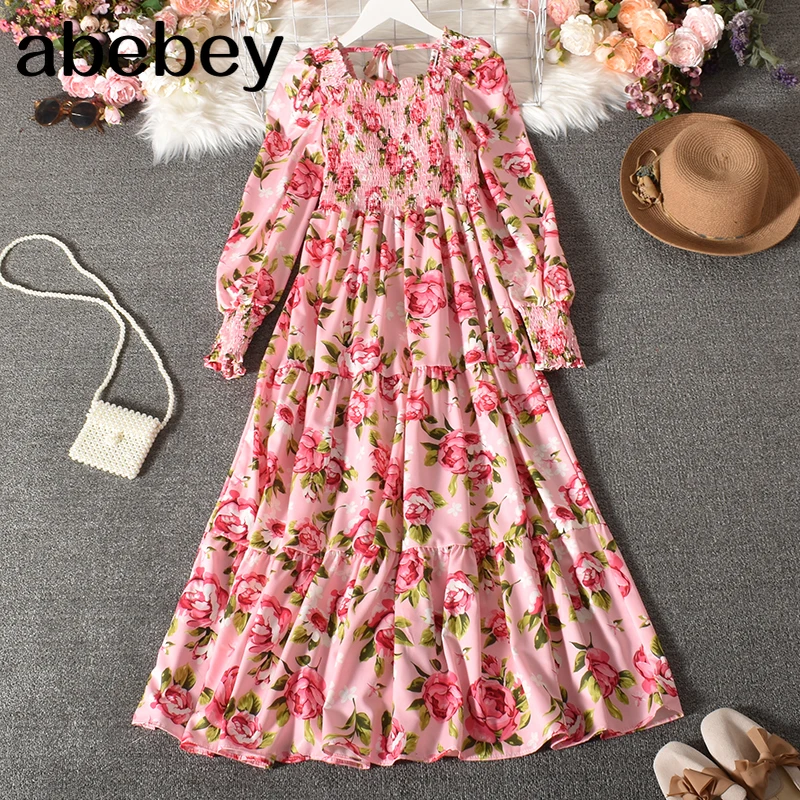 

Женское плиссированное платье-трапеция, длинное платье с квадратным вырезом, длинным рукавом, бантом и высокой талией, весна-осень 2021