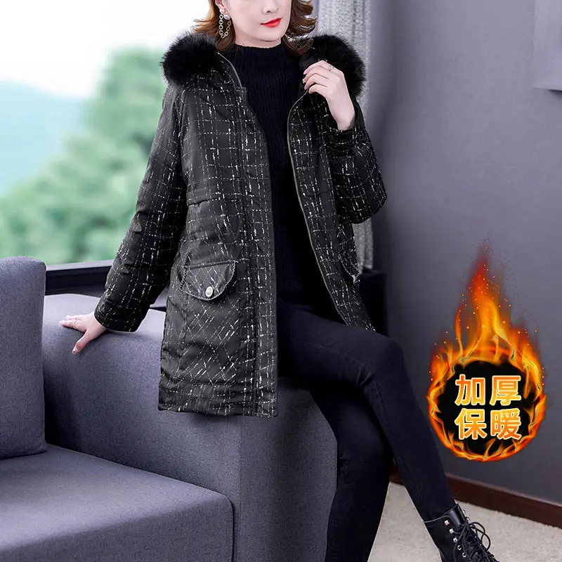 Large Size Down Coat Cotton Padded Clothing Ladies Mid-Length 2021 High-End Fashion Hooded Winter Jacket Outerwear Parkas M1651