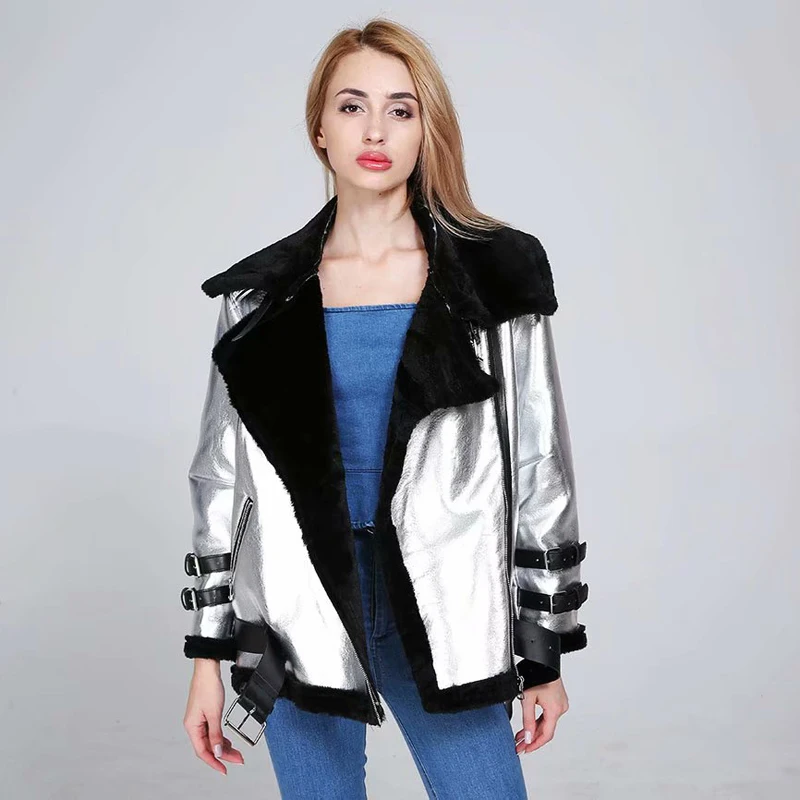 

Russian Winter Warm Women Lamb Fur Coats Coat Fashion Gold Silver Plated High Street Velvet Overcoats Women Leather Jackets A351