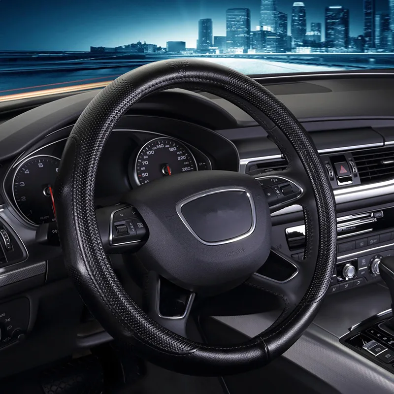 Универсальный Воздухопроницаемый чехол для руля из натуральной кожи 38 см|Чехлы