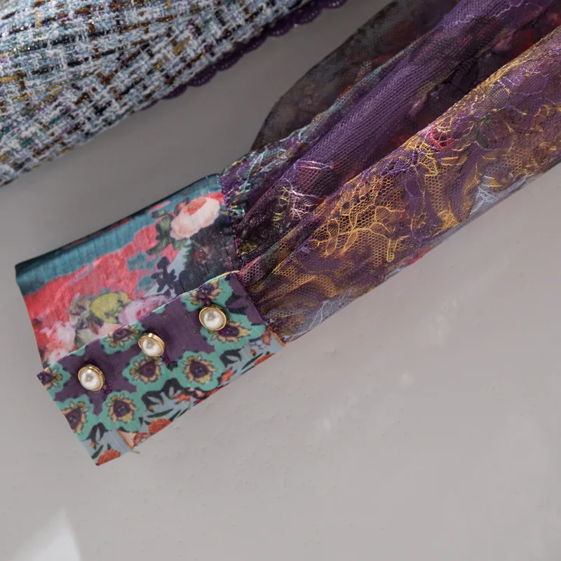 

2020 AUTUMN TIE-NECK FLORAL PRINT LACE PATCHWORK DRESS