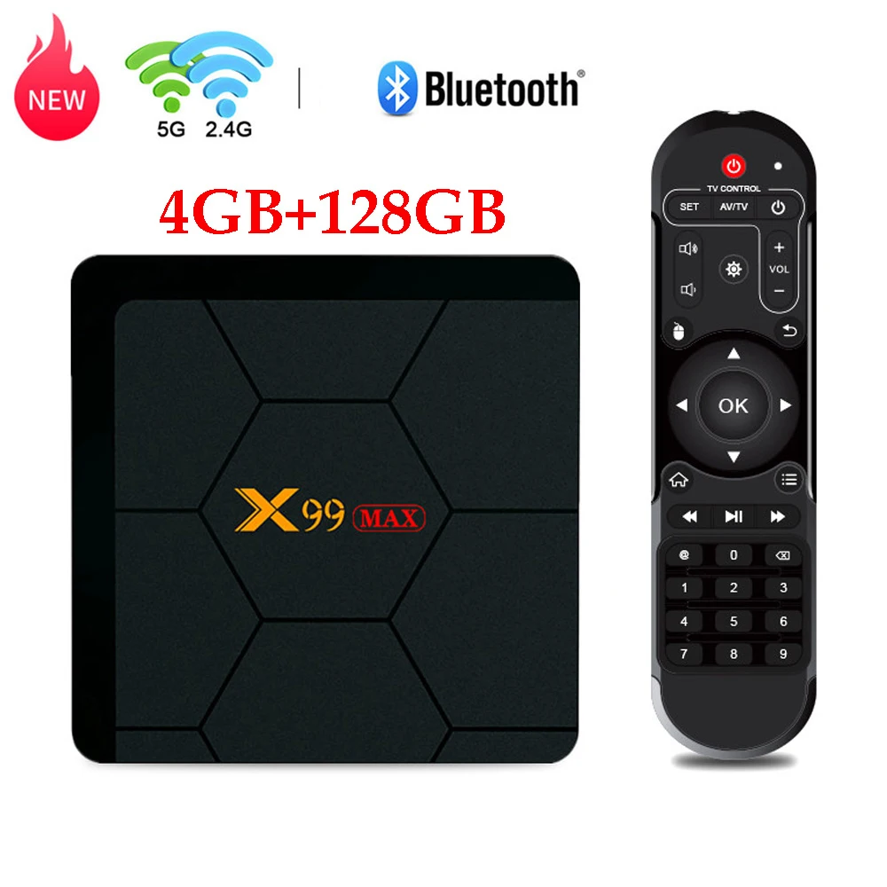 2020 X99 Max Смарт ТВ приставка Android 9 0 Amlogic S922X 4 Гб DDR4 128 ГБ Встроенная память 5G Wi Fi 1000 м