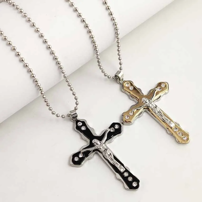 

Christianity Jesus Cross Pendant Titanium Steel Long Necklace for Women 2021 Trendy Vintage Style Men's Neck Chains Ornament