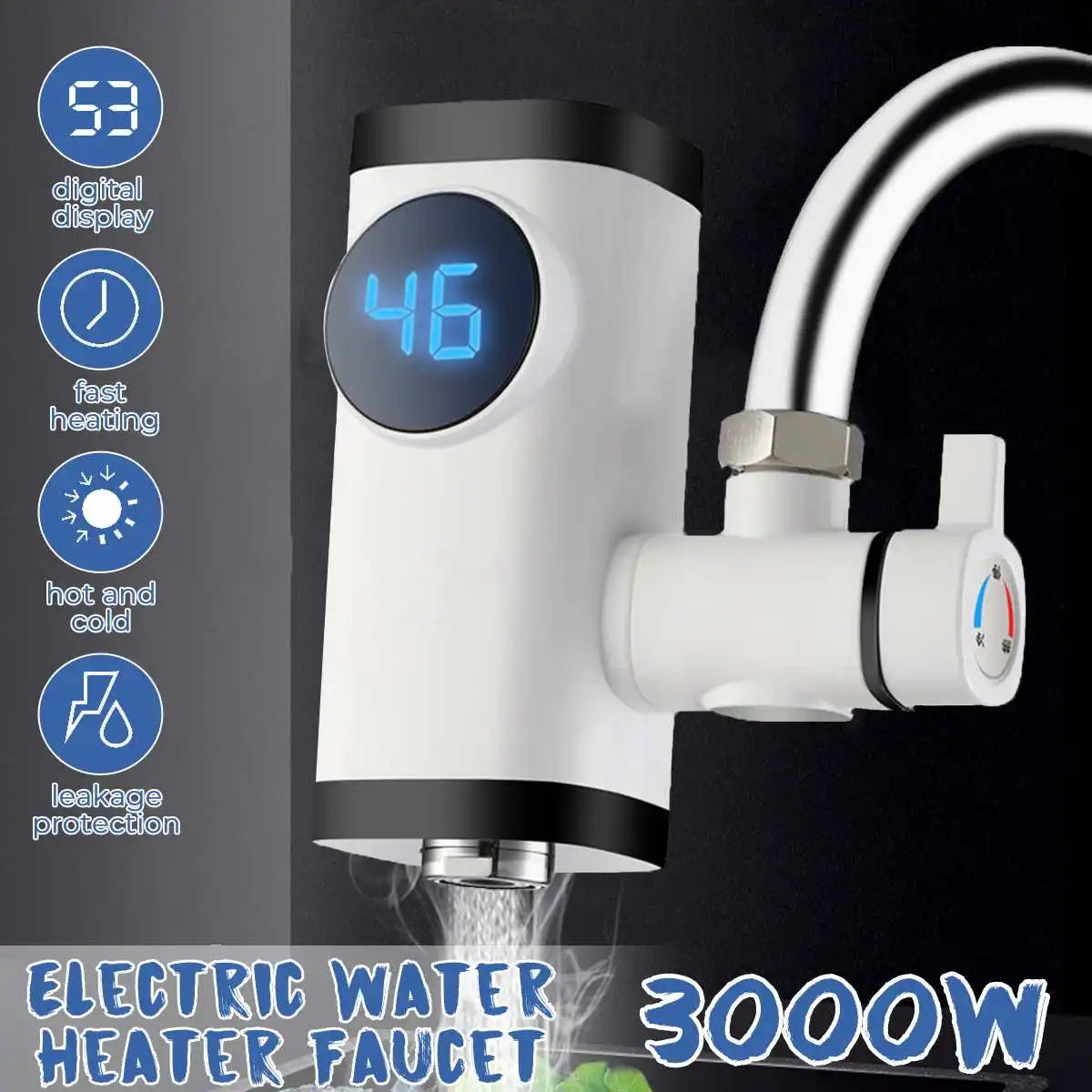 

3000W Kitchen Faucet Electric Faucet Water Heater Instant Hot Water Digital LCD DisplayElectric Tankless Fast Heating Water Tap
