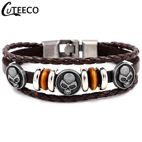 CUTEECO 2021 новые винтажные кожаные браслеты в виде льва мужской браслет с подвесками модные панковские ювелирные изделия браслеты