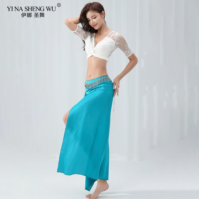 

Women Belly Dance Practice Set New Summer Color Blocking Modal Training Outfits Lace Top Skirt 2pcs Indian Oriental Dancing Wear