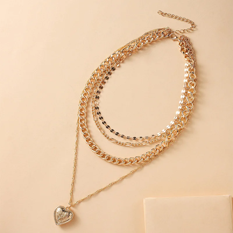 

Multi Layered Silver Color Love Heart Choker Necklace for Women Romantic Gold Clavicle Chain Charm Necklace Jewelry Gift