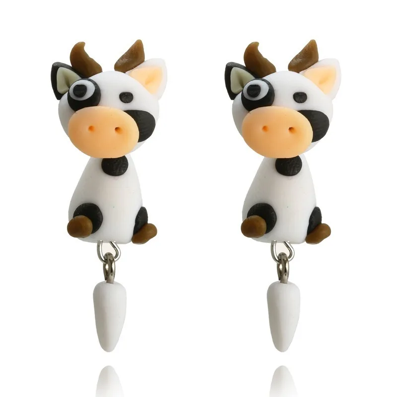 

New Brand Polymer Clay Lovely Cartoon Animal Flower Cow Soft Pottery Earrings Female Girl Earrings Jewelry Brinks