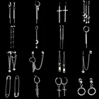 Серьги-кольца SOHOT в стиле унисекс, висячие украшения на молнии, с декором листья, крест, сердце, крылья, месяц, звезды, многослойная цепочка для вечевечерние в стиле панк