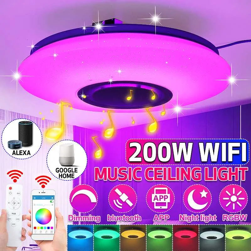 

200W WiFi Modern RGB LED Ceiling Light Phone APP Remote Control bluetooth Smart Music Lamp Dimmable Works with Alexa Google Home