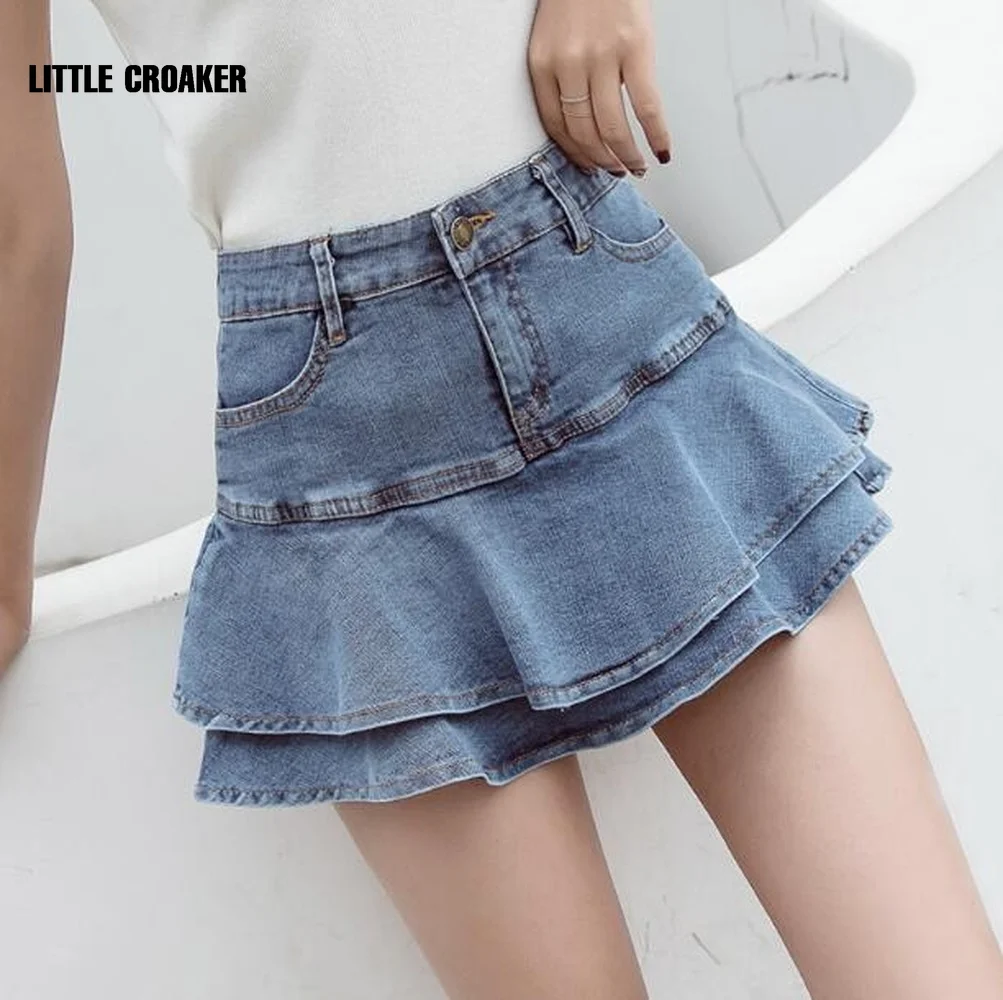 

Retro Denim Shorts Skirt Women Summer 2020 Streetwear Ladies Short Skirts Jeans Casual All Match Elastic Ball Gown Saia Female