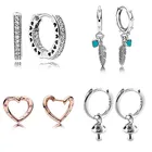 Новинка, серьги из стерлингового серебра 925 пробы, роза, яркое сердце, духовные перья, имитация кристалла для женщин, ювелирные изделия pandora