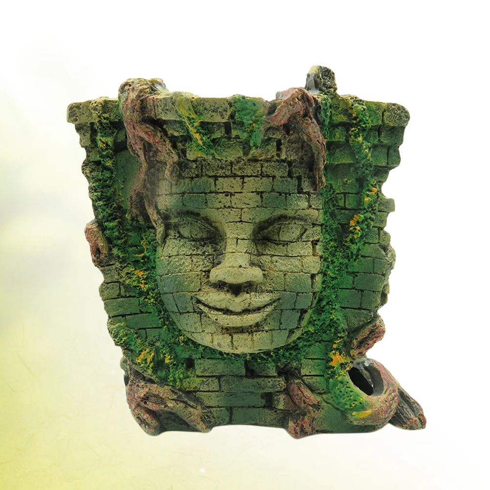 

1pc Resin Aquarium Crafts Adornment Simulated Retro Human Face Wall Landscape Ornament