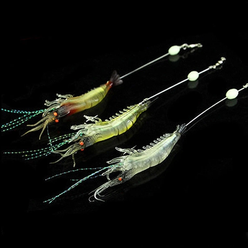 3PCS 9.5cm 6g Realistic Artificial Soft Shrimp Lure Hook with Leader Cord Trace Luminous Predator Fishing Baits | Спорт и