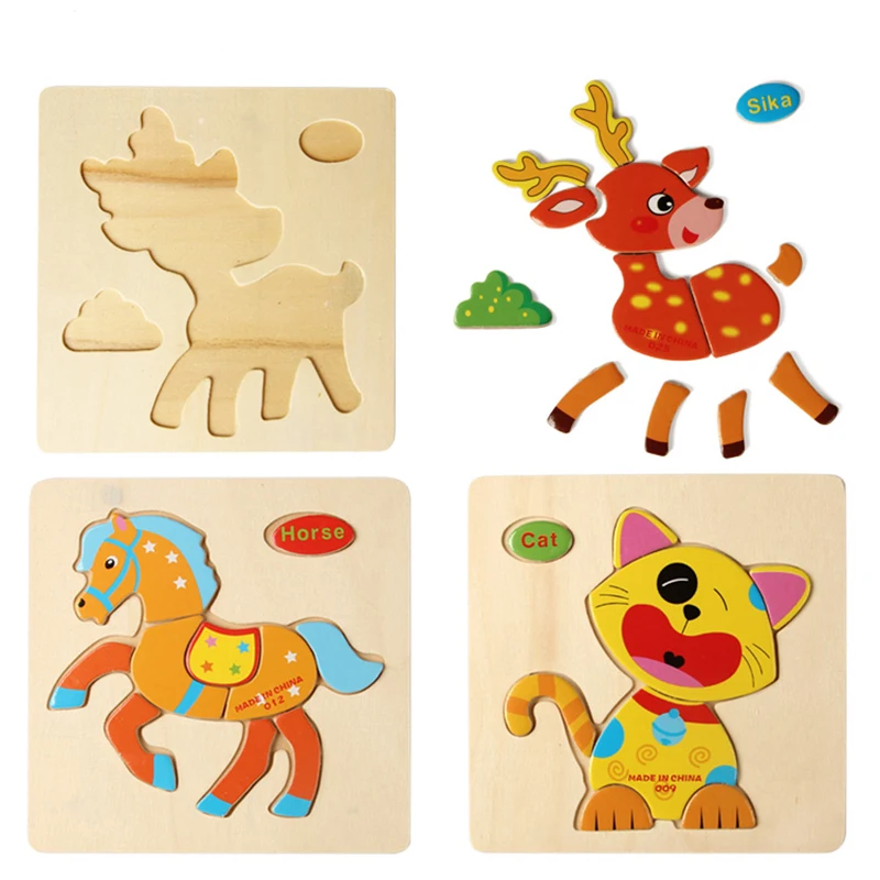 3D Пазлы деревянная головоломка Монтессори сортировки Математика Животные
