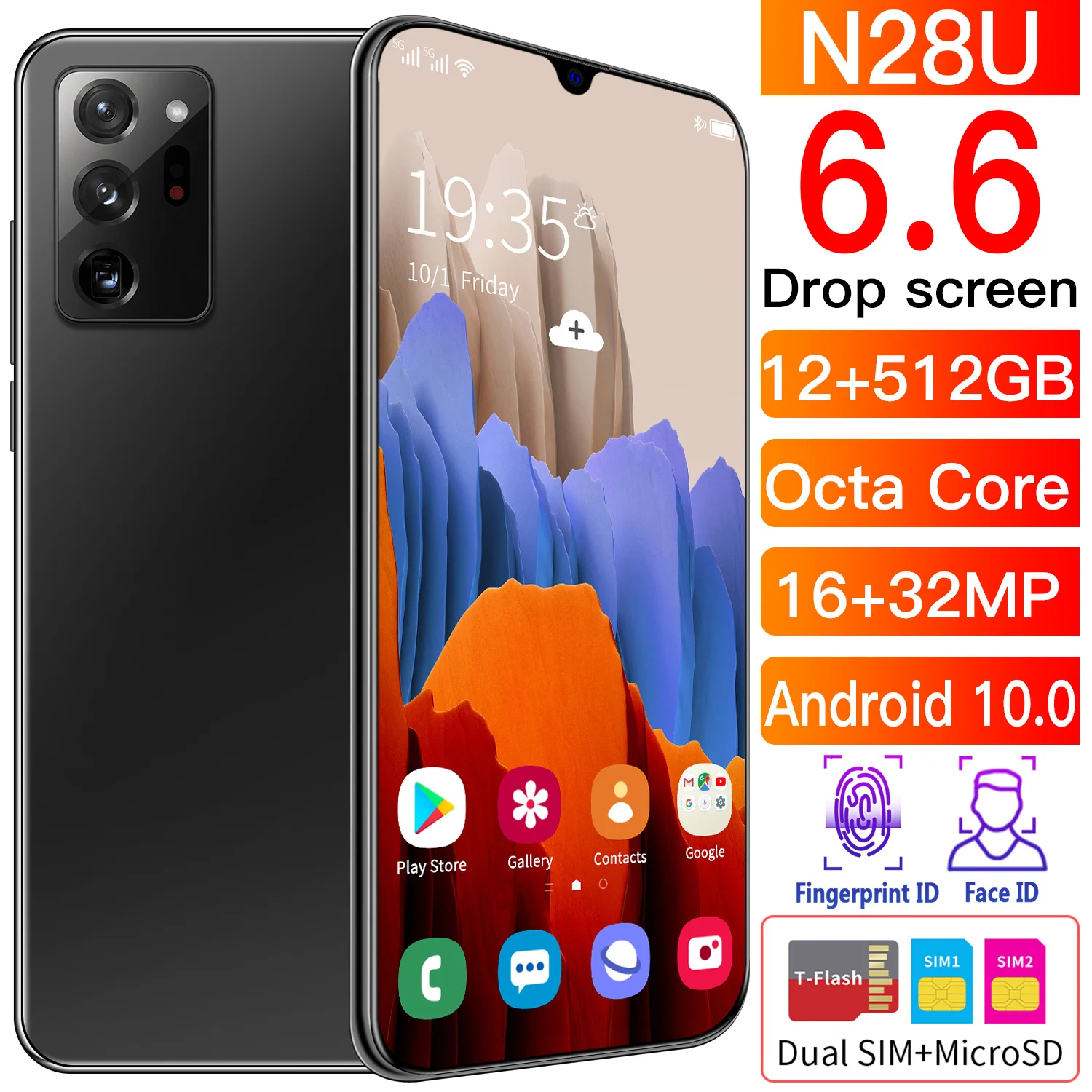 

N28U Global Version Full Screen 12G 512 GB Android 10 Snapdragon 865+ Finger Face ID Dual Camera 4G 5G Smart Mobile Cell Phone