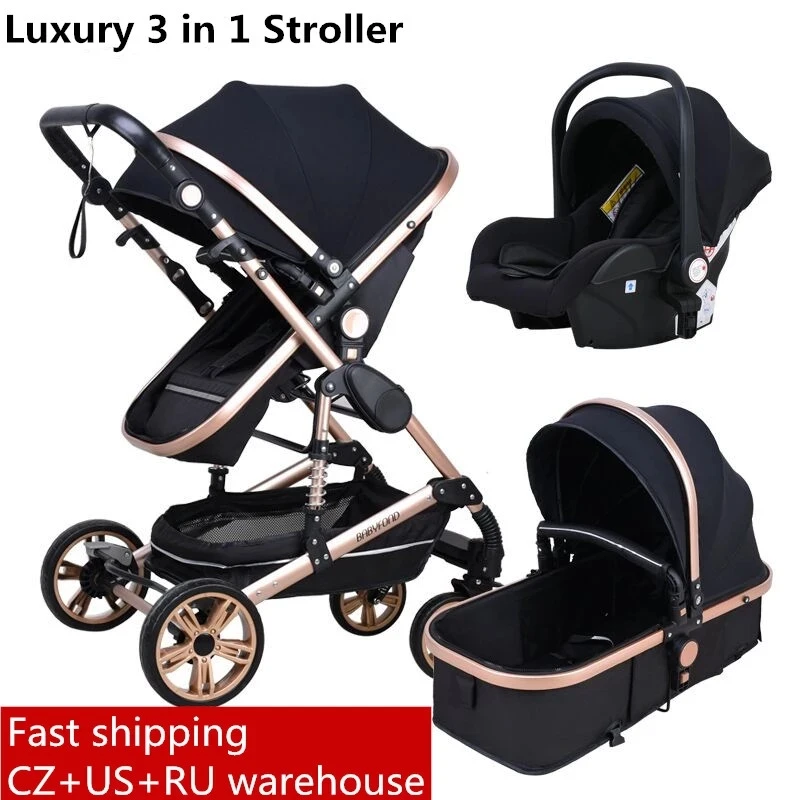 

2021 New Baby Stroller 3 in 1 High Landscape Stroller Reclining Baby Carriage Foldable Light Pram Baby Bassinet Puchair Newborn